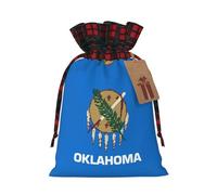 HJLUUFT Bolsas de Navidad con estampado de bandera del estado de Oklahoma para regalos de compañeros de trabajo, bolsas de regalo de arpillera con cordón