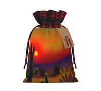HJLUUFT Bolsas de Navidad con estampado de cactus de atardecer en el desierto, bolsas de regalo para compañeros de trabajo, Navidad, bloque de color, arpillera, con cordón