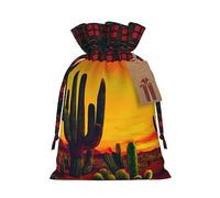 HJLUUFT Bolsas de Navidad con estampado de cactus en el desierto para regalos de compañeros de trabajo, bolsas de regalo de arpillera con cordón