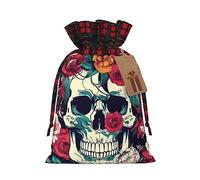 HJLUUFT Bolsas de Navidad con estampado de calavera de flores para regalos de compañeros de trabajo, bolsas de regalo de arpillera con cordón