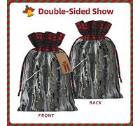 HJLUUFT Bolsas de Navidad con estampado de camuflaje de árbol frío para regalos de compañeros de trabajo, bolsas de regalo de arpillera con cordón