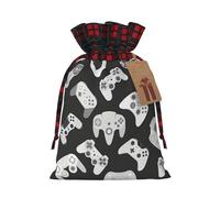 HJLUUFT Bolsas de Navidad con estampado de control de juego para regalos de compañeros de trabajo, bolsas de regalo de arpillera con cordón