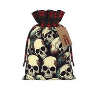 HJLUUFT Bolsas de Navidad con estampado de esqueleto de calavera para regalos de compañeros de trabajo, bolsas de regalo de arpillera con cordón