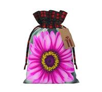 HJLUUFT Bolsas de Navidad con estampado de flores rosas para regalos de compañeros de trabajo, bolsas de regalo de arpillera con cordón