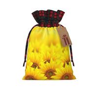 HJLUUFT Bolsas de Navidad con estampado de girasol amarillo para regalos de compañeros de trabajo, bolsas de regalo de arpillera con cordón