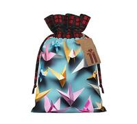 HJLUUFT Bolsas de Navidad con estampado de grúas de papel de origami para regalos de compañeros de trabajo, bolsas de regalo de arpillera con cordón