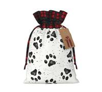 HJLUUFT Bolsas de Navidad con estampado de huellas de perro para regalos de compañeros de trabajo, bolsas de regalo de arpillera con cordón