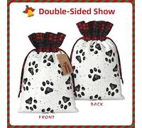 HJLUUFT Bolsas de Navidad con estampado de huellas de perro para regalos de compañeros de trabajo, bolsas de regalo de arpillera con cordón