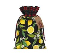HJLUUFT Bolsas de Navidad con estampado de limón amarillo para regalos de compañeros de trabajo, bolsas de regalo de arpillera con cordón