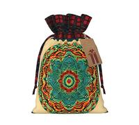 HJLUUFT Bolsas de Navidad con estampado de mandala para regalos de compañeros de trabajo, bolsas de regalo de arpillera con cordón