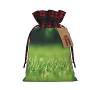HJLUUFT Bolsas de Navidad con estampado de naturaleza verde HD para regalos de compañeros de trabajo, bolsas de regalo de arpillera con cordón
