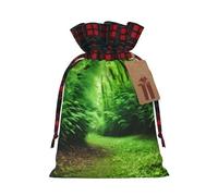 HJLUUFT Bolsas de Navidad con estampado de naturaleza verde para regalos de compañeros de trabajo, bolsas de regalo de arpillera con cordón