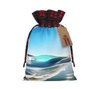 HJLUUFT Bolsas de Navidad con estampado de olas de cielo transparente para regalos de compañeros de trabajo, bolsas de regalo de arpillera con cordón