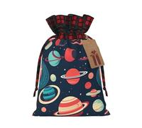 HJLUUFT Bolsas de Navidad con estampado de planetas del espacio exterior para regalos de compañeros de trabajo, bolsas de regalo de arpillera con cordón