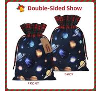 HJLUUFT Bolsas de Navidad con estampado de planetas y estrellas y sistema galáctico para regalos, compañeros de trabajo, bolsas de regalo de arpillera con cordón