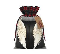 HJLUUFT Bolsas de Navidad con estampado de plumas de ángel para regalos de compañeros de trabajo, bolsas de regalo de arpillera con cordón