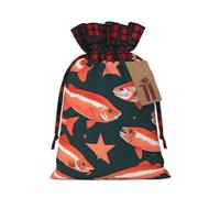 HJLUUFT Bolsas de Navidad con estampado de salmón para regalos de compañeros de trabajo, bolsas de regalo de arpillera con cordón