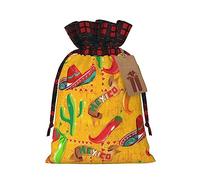 HJLUUFT Bolsas de Navidad con estampado de sombrero de cactus y chile para regalos de compañeros de trabajo, bolsas de regalo de arpillera con cordón