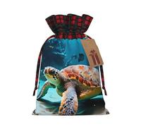 HJLUUFT Bolsas de Navidad con estampado de tortuga marina para regalos de compañeros de trabajo, bolsas de regalo de arpillera con cordón