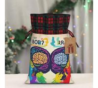 HJLUUFT Bolsas de Navidad con estampado de ventaja del cerebro izquierdo y derecho para regalos de compañeros de trabajo, bolsas de regalo de arpillera con cordón