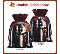 HJLUUFT Bolsas de Navidad con estampado espartano de la bandera de Estados Unidos para regalos de compañeros de trabajo, bolsas de regalo de arpillera con cordón