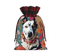 HJLUUFT Bolsas de Navidad con estampado floral de perro ganado para regalos de compañeros de trabajo, bolsas de regalo de arpillera con cordón