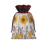 HJLUUFT Bolsas de regalo de arpillera con estampado de girasoles en madera, con cordón, bolsas de Navidad para regalos de compañeros de trabajo
