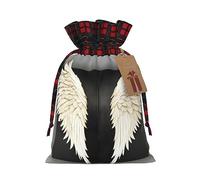 HJLUUFT Bolsas de regalo de arpillera con estampado de plumas de ángel con cordón para regalos de compañeros de trabajo