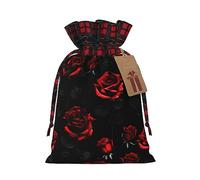 HJLUUFT Bolsas de regalo de arpillera con estampado de rosas rojas y negras con cordón para regalos de compañeros de trabajo