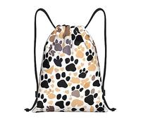 HJLUUFT Bonita bolsa trasera con estampado de huellas de perro, mochila de cuerda impermeable y bolsa de cincha con cordones ajustables, Negro -, M