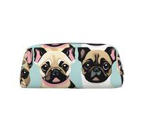HJLUUFT Bonito estuche de piel de pug de chihuahua medio redondo, portátil, para viaje, maquillaje, ideal para lápices, bolsa de maquillaje y almacenamiento diario. Elegante