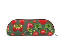 HJLUUFT Bonito estuche portátil de piel de fresa medio redondo y bolsa de maquillaje, elegante estuche para lápices, para oficina, viajes y almacenamiento diario