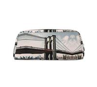 HJLUUFT Brooklyn Bridge - Estuche de cuero de grano cruzado y bolsa de maquillaje, almacenamiento versátil para bolígrafos, cosméticos y más