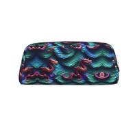 HJLUUFT Caja de lápices y bolsa de maquillaje de cuero de grano cruzado con patrón de escamas de dragón mágico 3D, almacenamiento versátil para bolígrafos, cosméticos y más