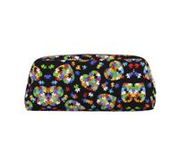 HJLUUFT Caja de lápices y bolsa de maquillaje de cuero de grano cruzado de alta calidad con diseño de corazón para concienciación sobre el autismo, almacenamiento versátil para bolígrafos, cosméticos