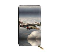 HJLUUFT Cartera de avión para mujer de la Segunda Guerra Mundial, elegante cartera para mujer, piel sintética, cremallera de metal, delgada y compacta, cartera de mano para mujer, Negro -, Talla
