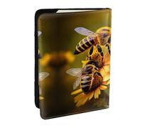 HJLUUFT Cartera de cuero con estampado de flores y abejas rurales para hombres y mujeres, funda para pasaporte, funda para pasaporte de viaje para la familia, Black, Talla única