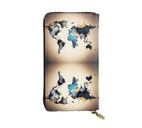 HJLUUFT Cartera práctica con mapa del mundo abstracto para mujer, delgada y minimalista, con cremallera de metal y piel sintética, Negro -, Talla única, Classic