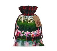 HJLUUFT Coloridas y fabulosas bolsas de Navidad con estampado de flamencos para regalos, compañeros de trabajo, Navidad, bolsas de regalo de arpillera con cordón