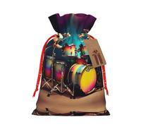 HJLUUFT Cool Drums Set - Bolsa de arpillera estampada con cordones y etiqueta de regalo, para bodas, fiestas de Navidad
