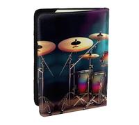 HJLUUFT Cool Drums Set - Cartera de cuero para pasaporte para hombres y mujeres, funda para pasaporte de viaje para la familia, Black, Talla única