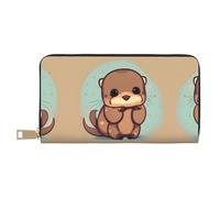 HJLUUFT Cute Otter - Cartera elegante para mujer, delgada y minimalista, piel sintética, cremallera de metal, Blanco, Talla única, Classic