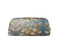 HJLUUFT Daisy - Estuche de piel con diseño de pintura al óleo, medio redondo, portátil, para viajes, maquillaje, ideal para lápices, bolsa de maquillaje y almacenamiento diario. Elegante