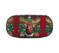 HJLUUFT Divertida bolsa de cosméticos con estampado de alce navideño Kawaii, estuche organizador con cremallera