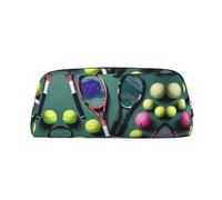 HJLUUFT Divertidas raquetas de tenis y pelotas de tenis, elegante estuche portátil de cuero, almacenamiento de maquillaje, bolsa de maquillaje, bolsa ideal para lápices, bolsa de maquillaje y