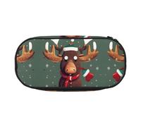 HJLUUFT Divertido estuche con diseño de cabeza de alce navideño, simple, resistente, multifuncional, organizador de papelería de oficina