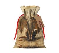 HJLUUFT Dragons from the archives - Bolsa de regalo de Navidad con cordones y etiqueta de regalo, bolsa de arpillera, regalos de boda y fiesta de Navidad