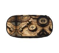 HJLUUFT Estuche para lápices con diseño de brújula y mapa del mundo antiguo, simple, resistente, multifuncional, organizador de papelería de oficina