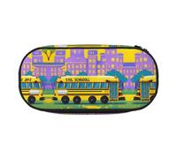 HJLUUFT Estuche para lápices con estampado de autobús escolar, simple, resistente, multifuncional, organizador de papelería de oficina