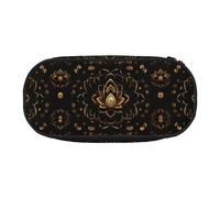 HJLUUFT Estuche para lápices con estampado de flores de loto dorado, simple, resistente, multifuncional, organizador de papelería de oficina